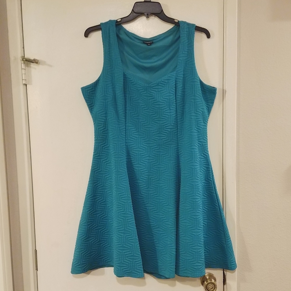 Torrid Sleeveless Teal Textured Fit-and-Flare Dress - Beautiful Color!
